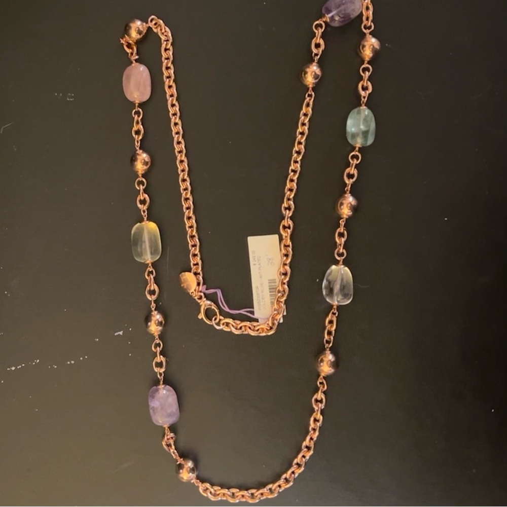 Bronzallure Rolo Chain Necklace W/ Metal Bead Stations & Nugget Stone Beads, 38”